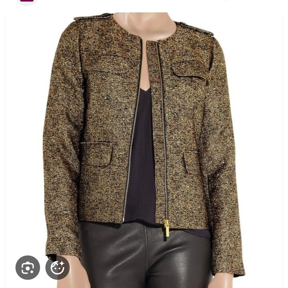 Michael Kors Womens Plus Size Blazer Sz 22W Gold Metallic Silk Blend Zip Front